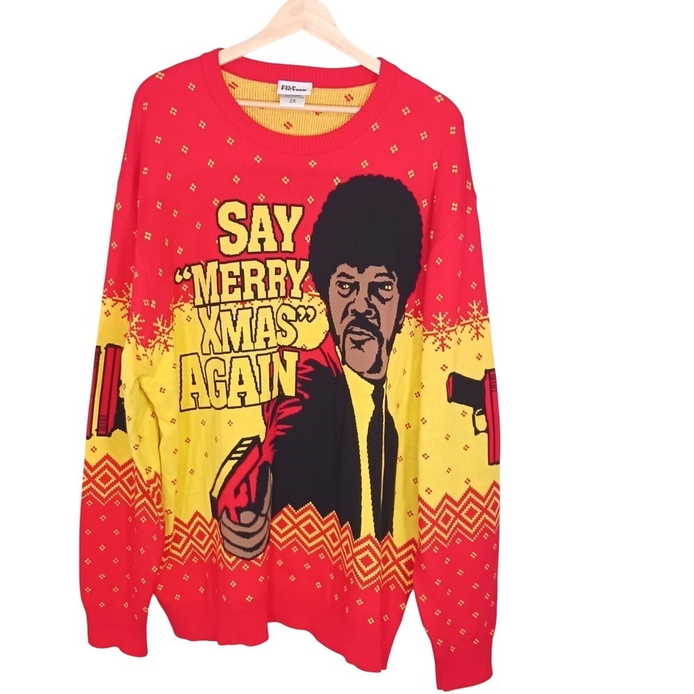 Pulp Fiction Samuel Jackson Ugly Christmas Cotton Blend Sweater Men's Size 2X